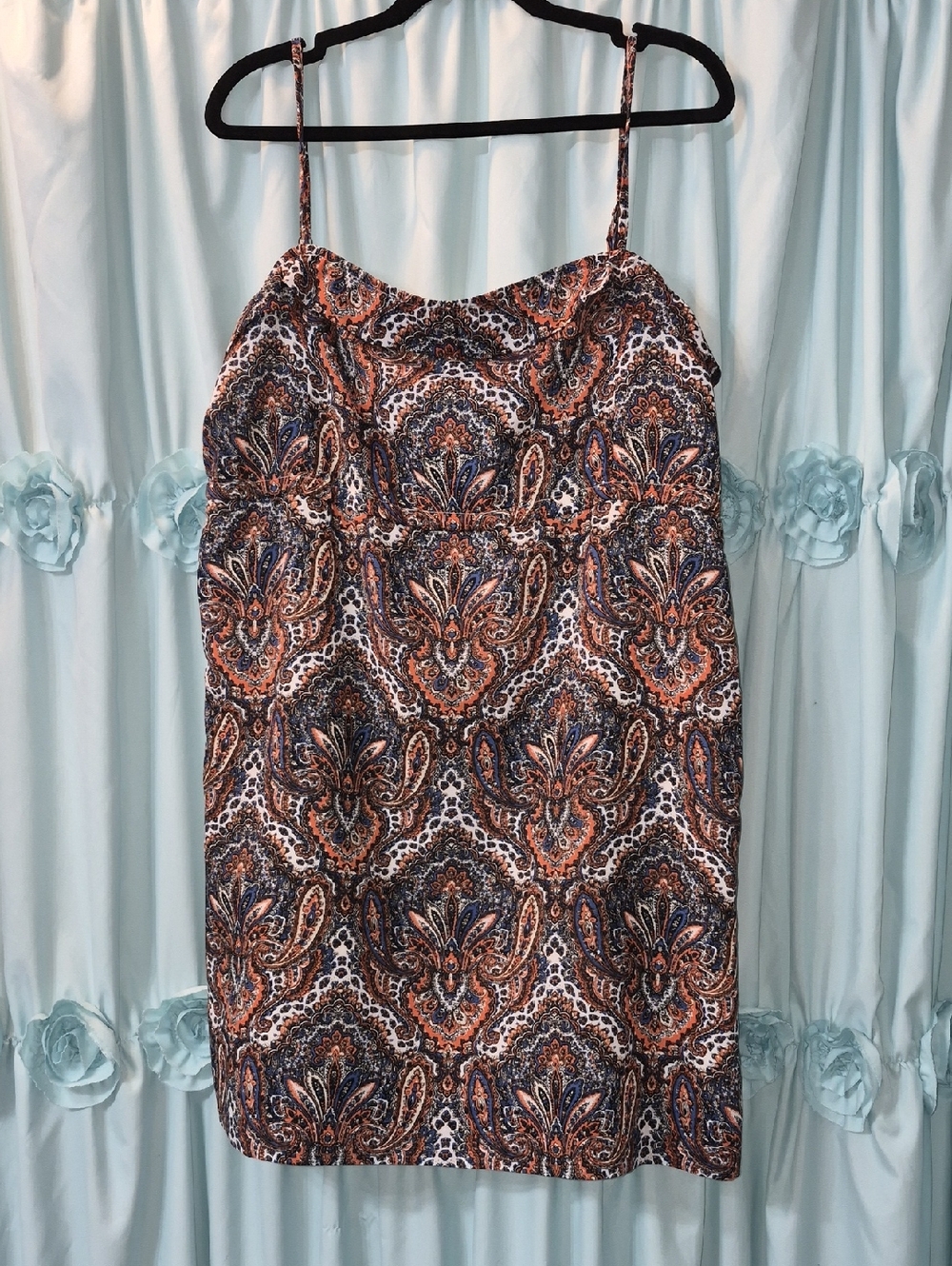 Vintage J. Crew Orange and blue paisley Lined Mini Dress Sz M